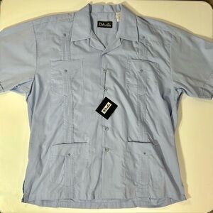 NWT Large Guayabera Cuban Short Sleeve Button Up Shirt, D'Avila, Light Blue